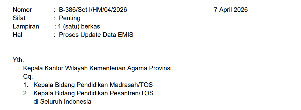 Percepatan Update Data EMIS Semester Genap TP 2025/2026
